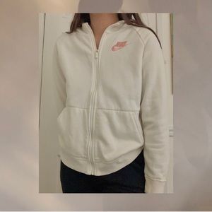 Womens white nike zip up with pink logo